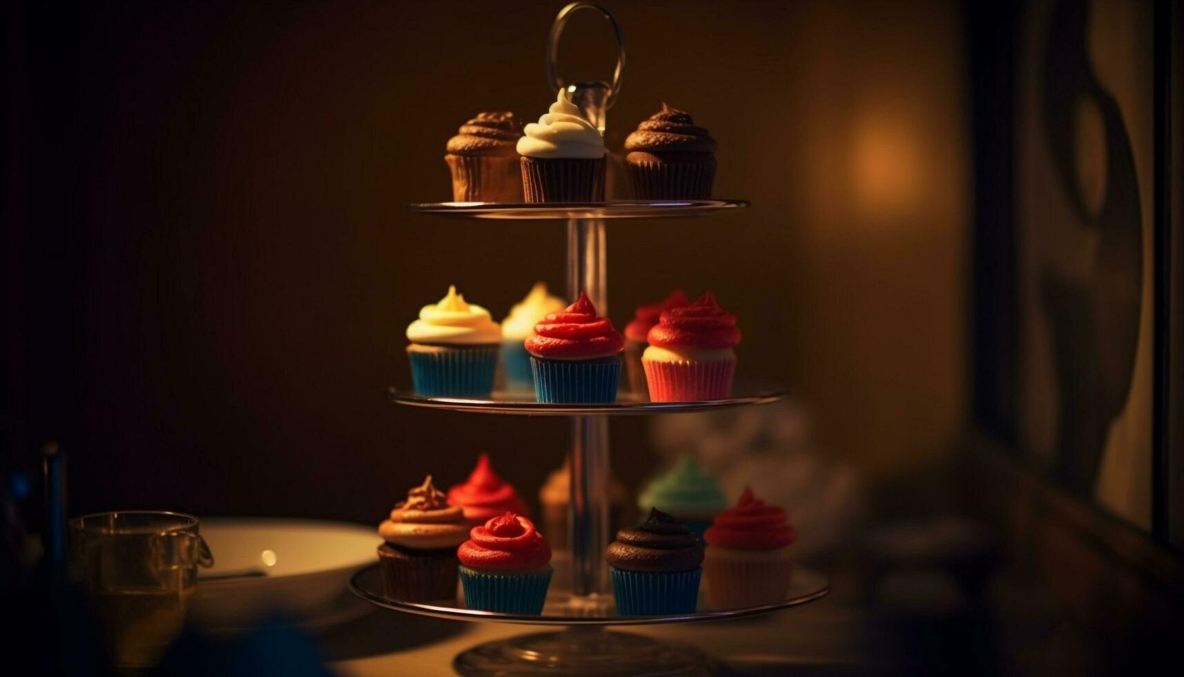 toegeeflijk cupcakes met fijnproever glazuur, chocola en aardbei decoratie gegenereerd door ai foto