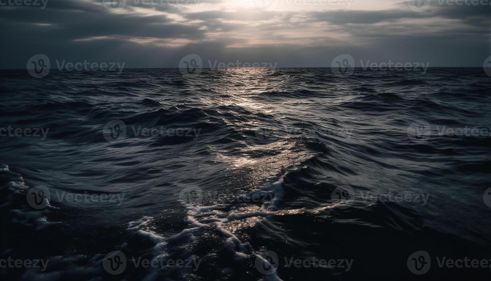 rustig zeegezicht Bij schemering, rimpelingen reflecteren schoonheid in natuur gegenereerd door ai foto