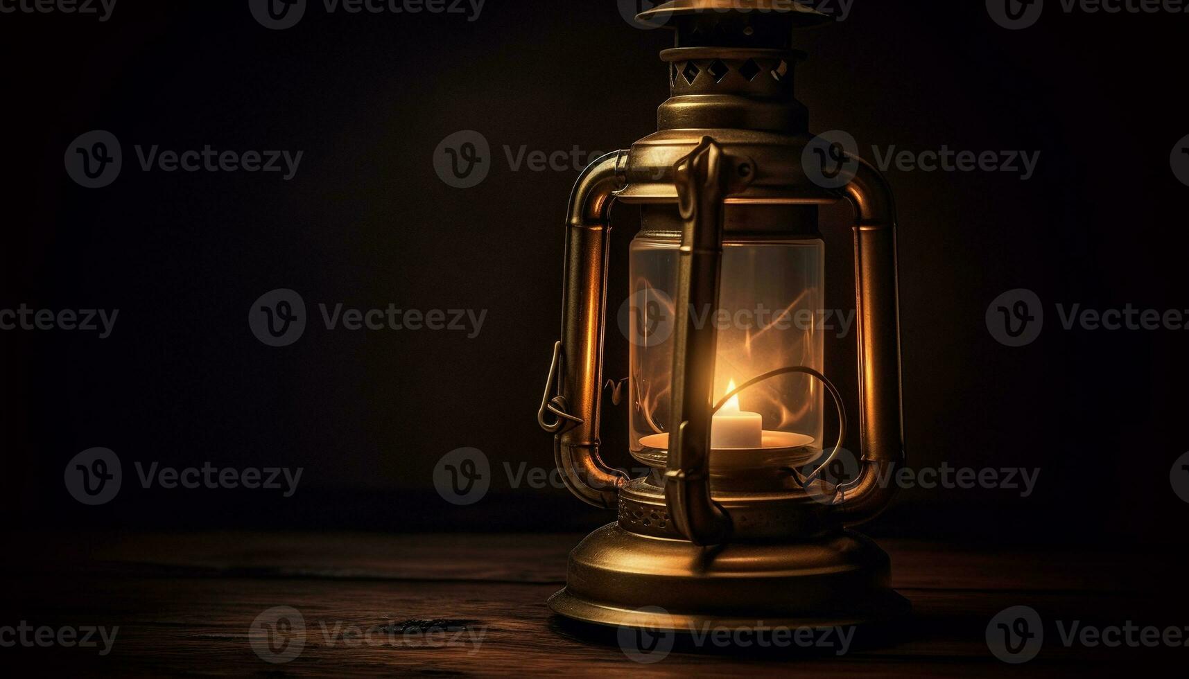 antiek lantaarn verlicht rustiek tafel met gloeiend kaarslicht decoratie gegenereerd door ai foto