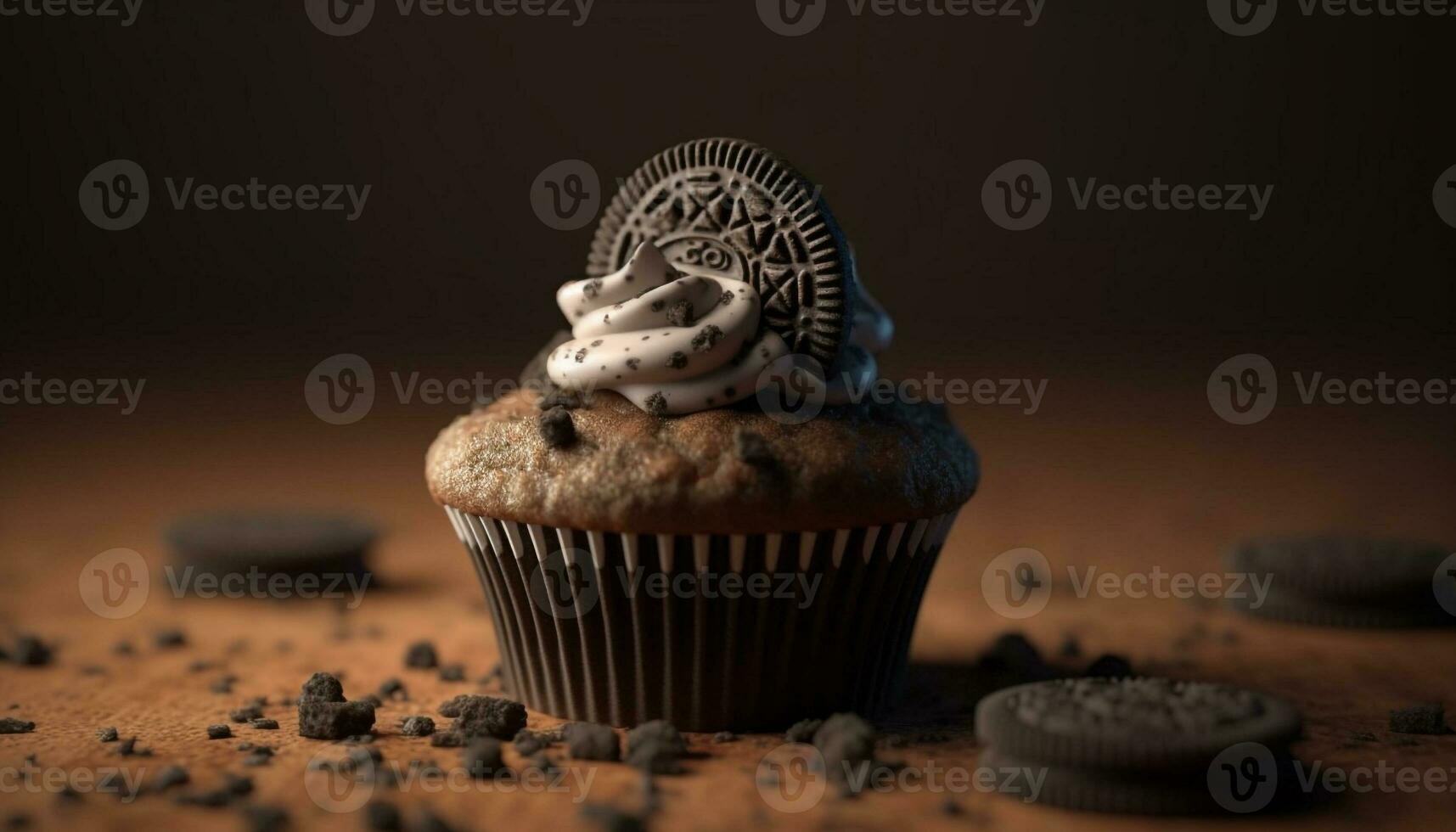 toegeeflijk chocola spaander muffin, een zoet verleiding voor ongezond aan het eten gegenereerd door ai foto