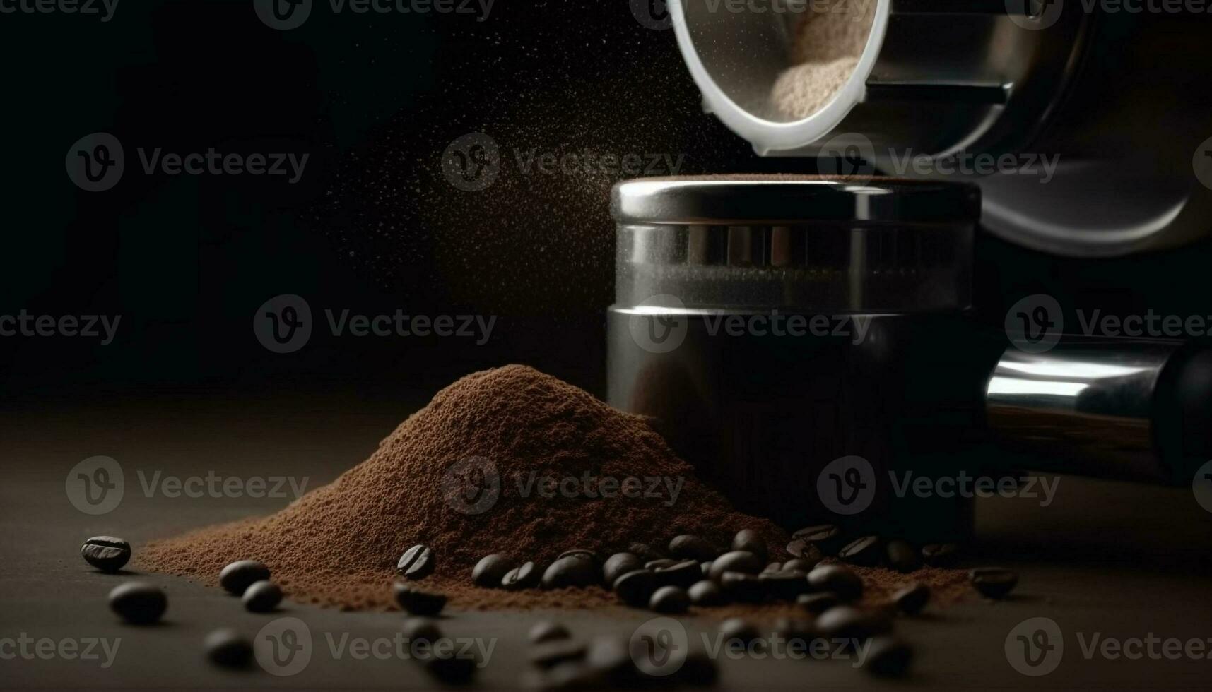 vers grond koffie in een mok, een barista perfect voorbereiding gegenereerd door ai foto