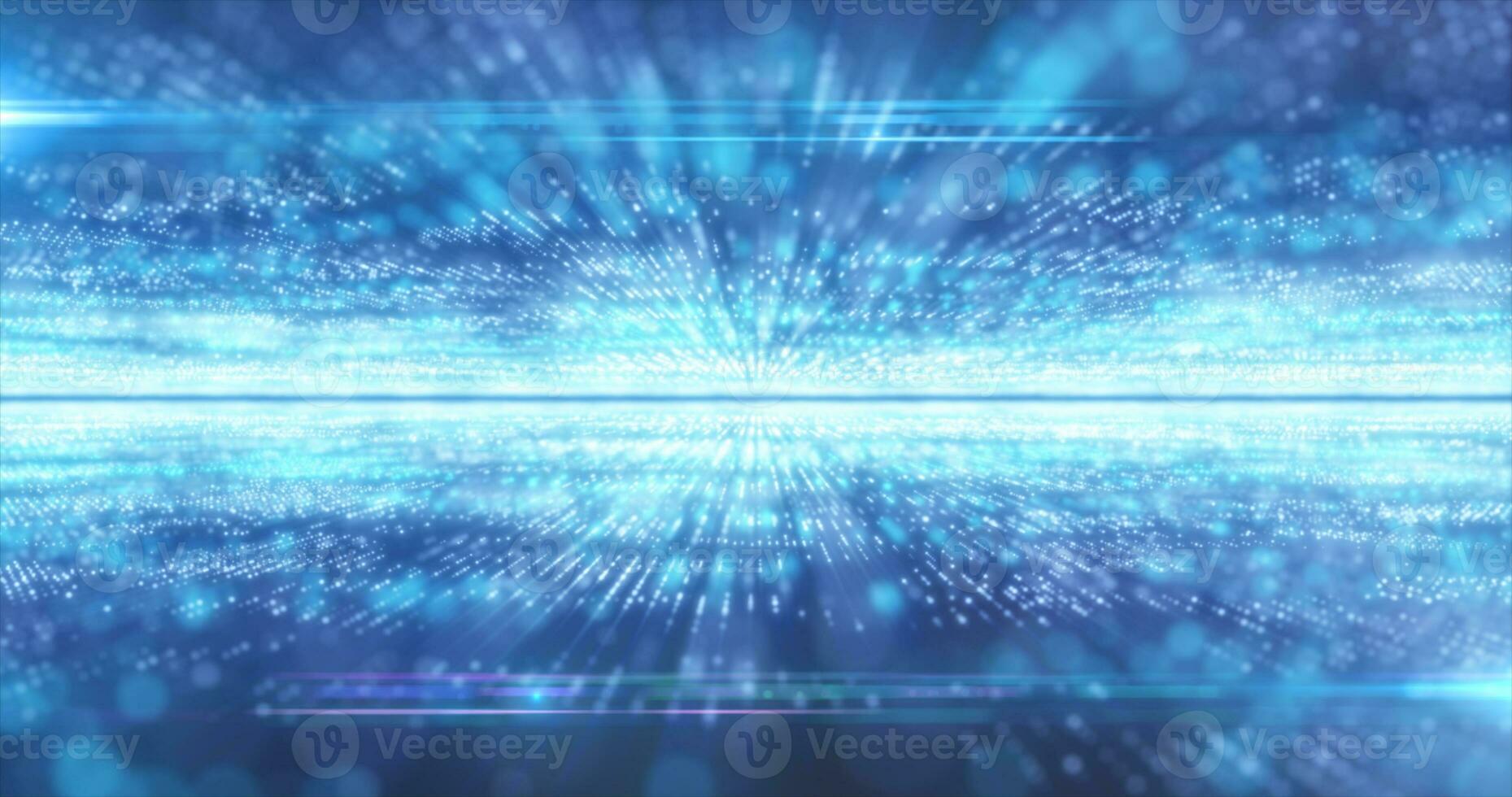 abstract blauw energie hi-tech lijnen en digitaal deeltjes vlieg in een tunnel met bokeh effect gloeiend achtergrond foto