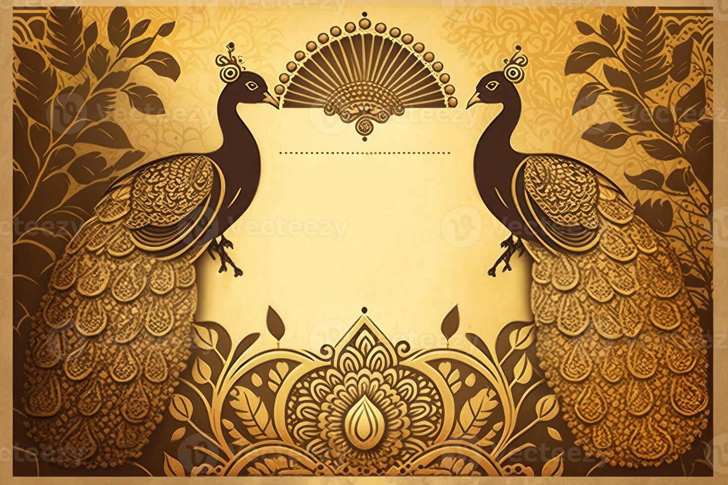 ai gegenereerd Indisch bruiloft kaart gouden achtergrond wijnoogst retro stijl. foto