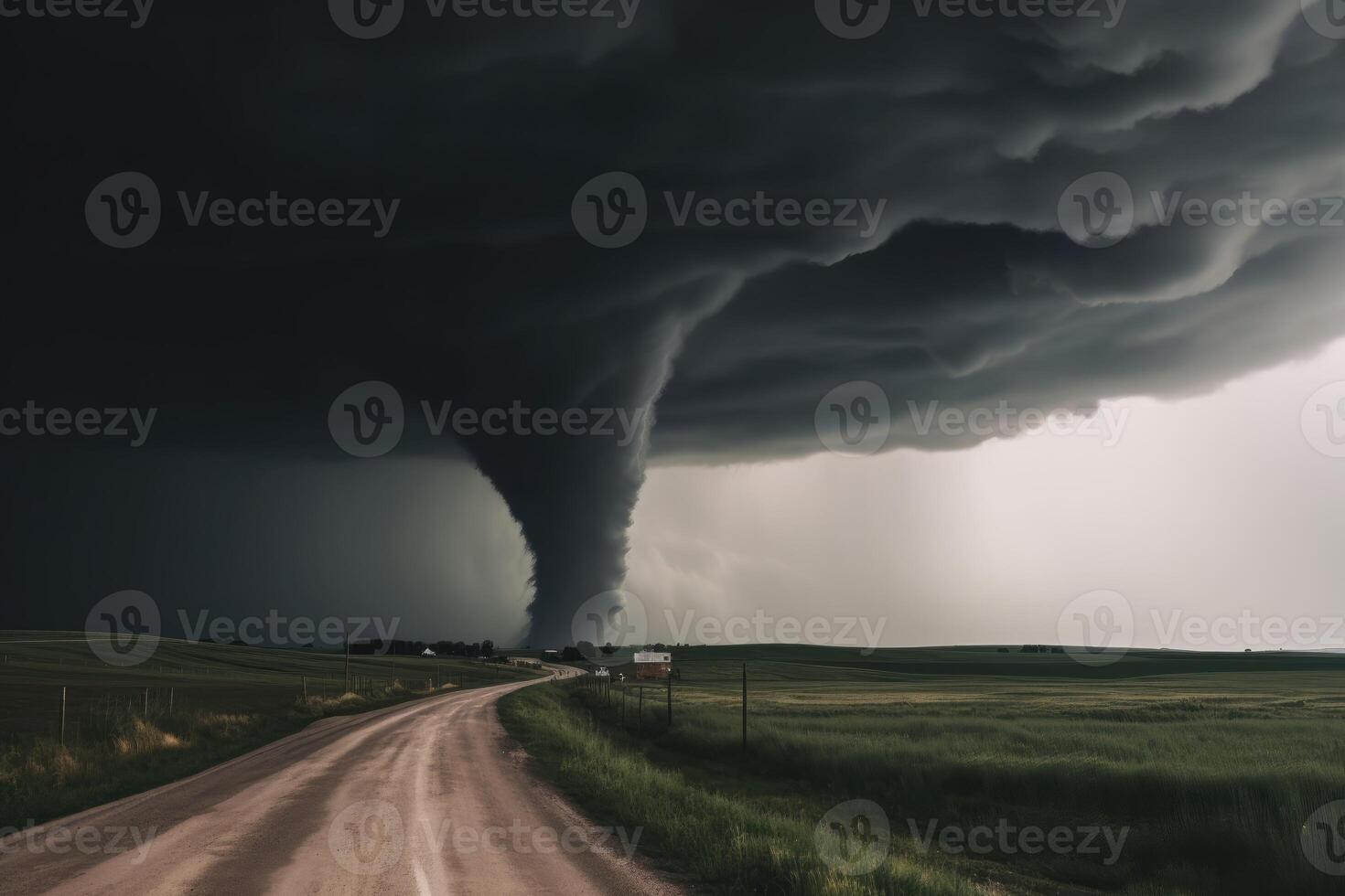 ai gegenereerd dramatisch beeld van een tornado vormen in de afstand. foto