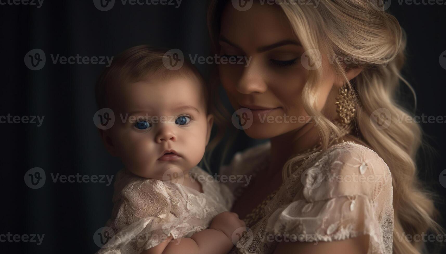 mooi Kaukasisch familie omarmen hun schattig baby dochter in studio portret gegenereerd door ai foto