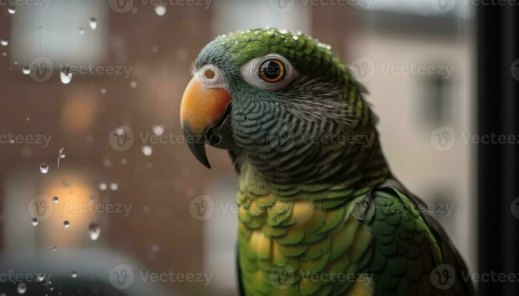 kleurrijk ara neergestreken Aan tak, op zoek schattig met kraal oog gegenereerd door ai foto