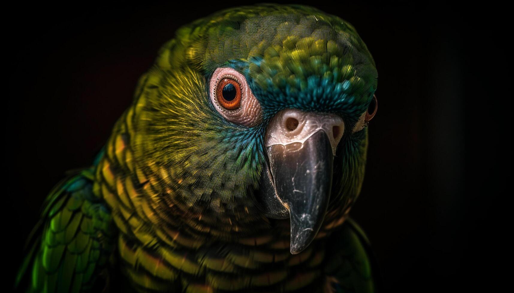 levendig goud en blauw ara neerstrijken Aan tak, op zoek schattig gegenereerd door ai foto