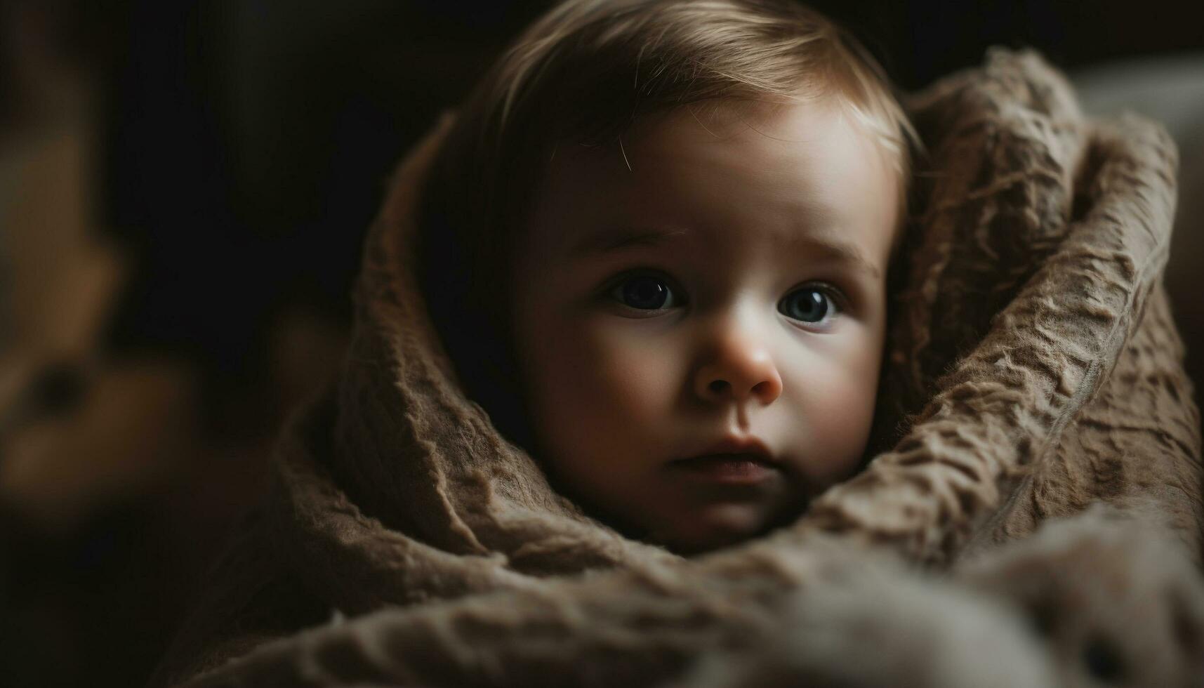 schattig baby jongen portret, onschuld en schoonheid glimlachen Bij camera gegenereerd door ai foto