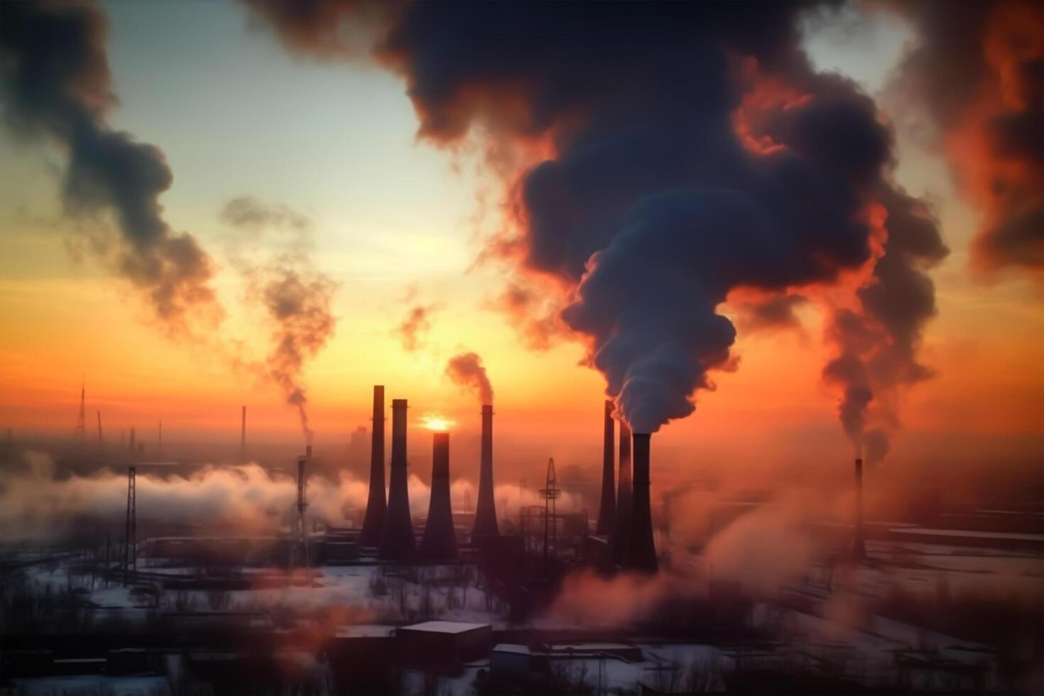 industrie metallurgisch fabriek dageraad rook smog uitstoot slecht ecologie antenne fotografie. generatief ai foto