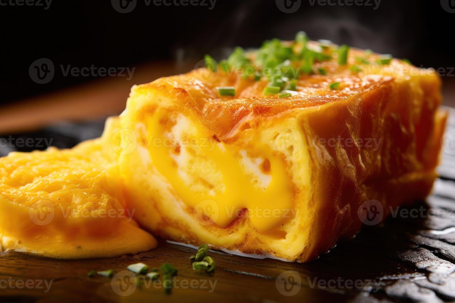 voorraad foto van tamagoyaki Japans gerold omelet plak redactioneel voedsel fotografie generatief ai