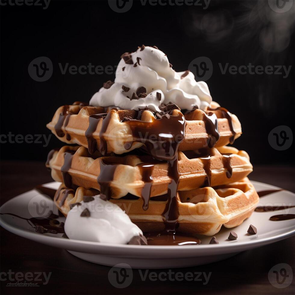 weens wafels Aan een bord met chocola. generatief ai. foto