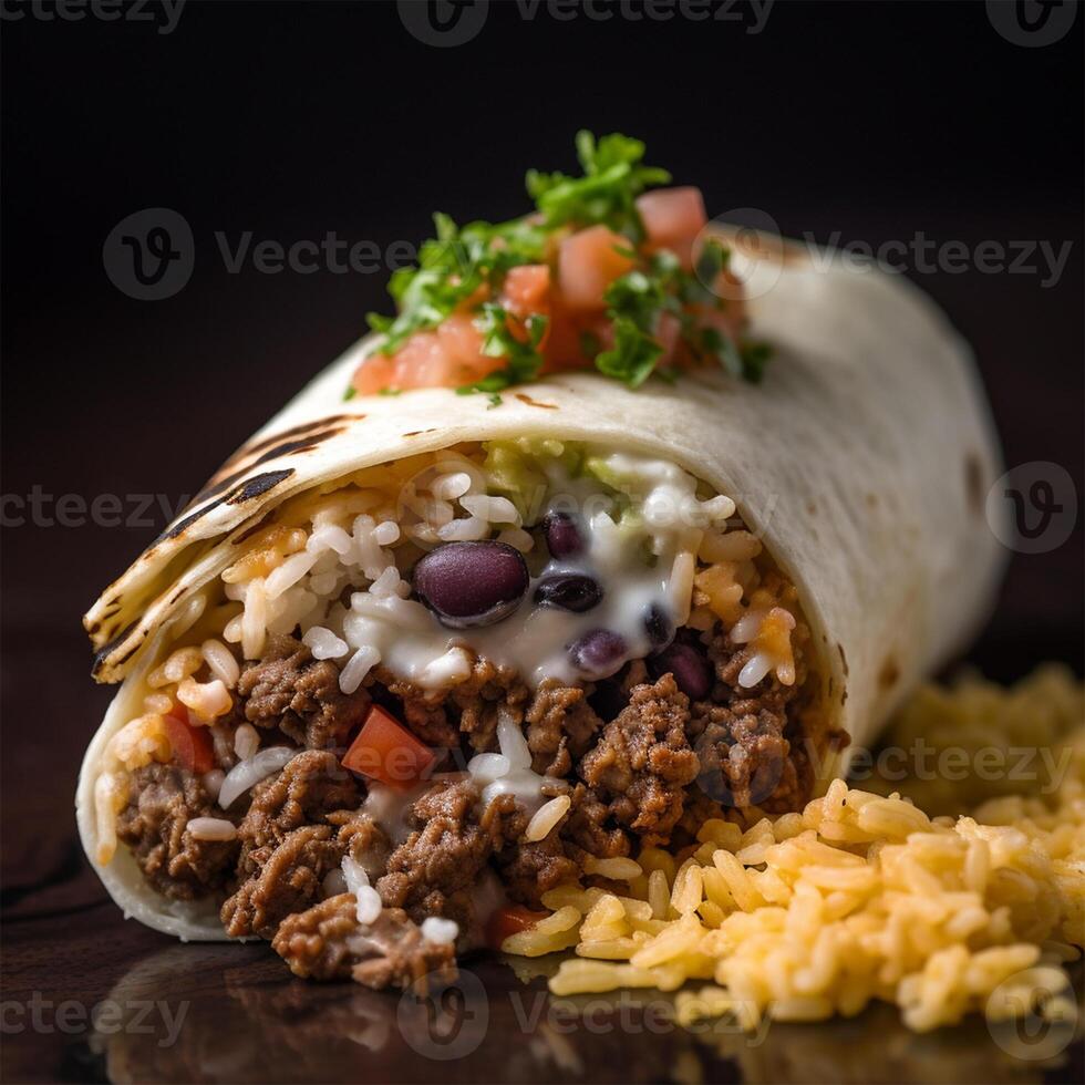 Colombiaanse vegetarisch burrito Aan een tafel. generatief ai. foto