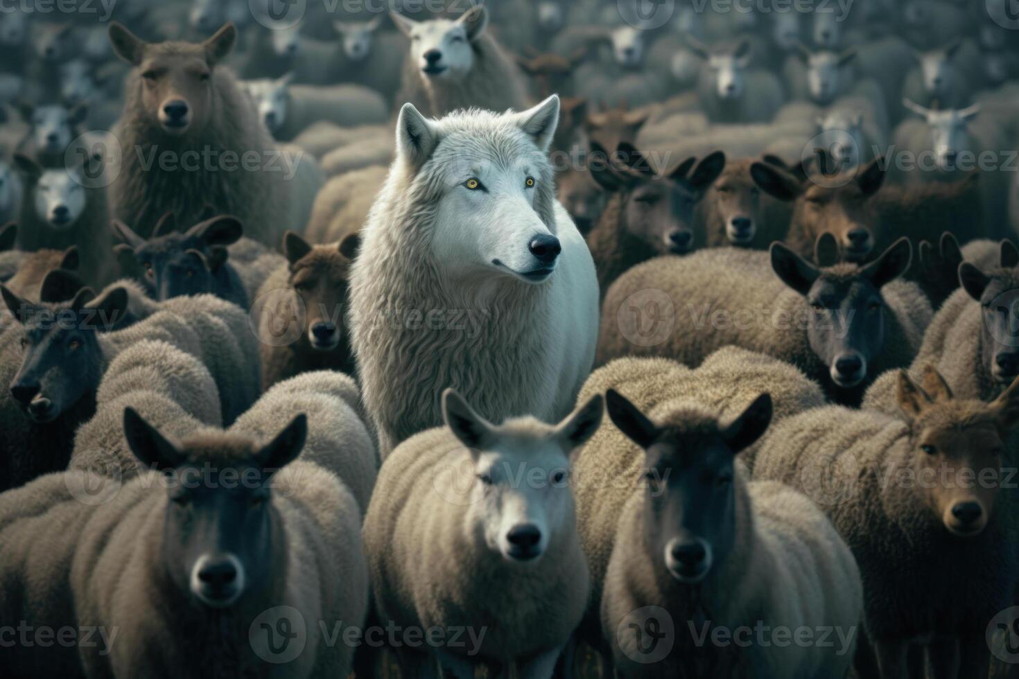 wolf tussen schapen, generatief ai foto