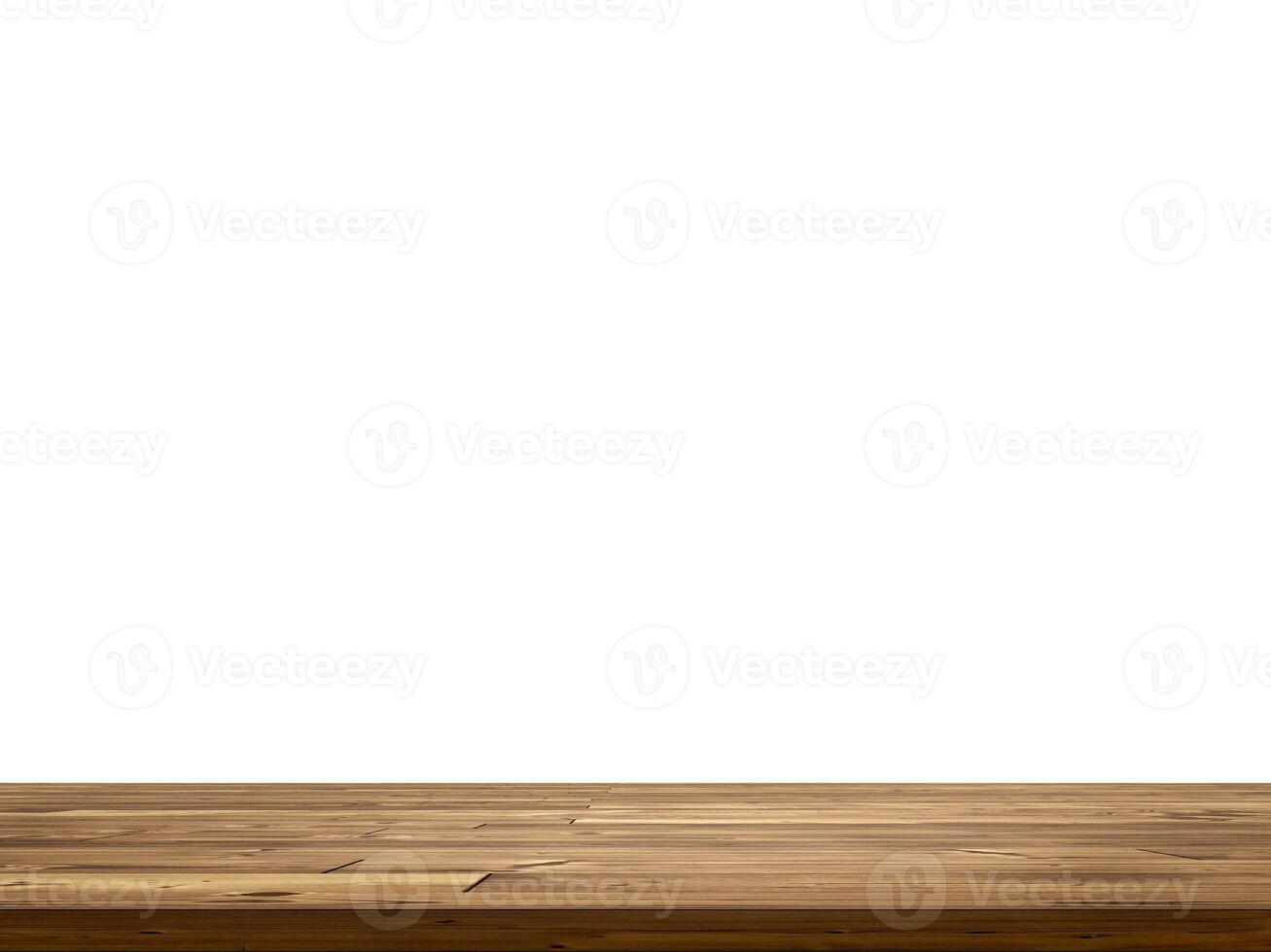 leeg houten tafel voorkant visie geïsoleerd Aan wit achtergrond foto