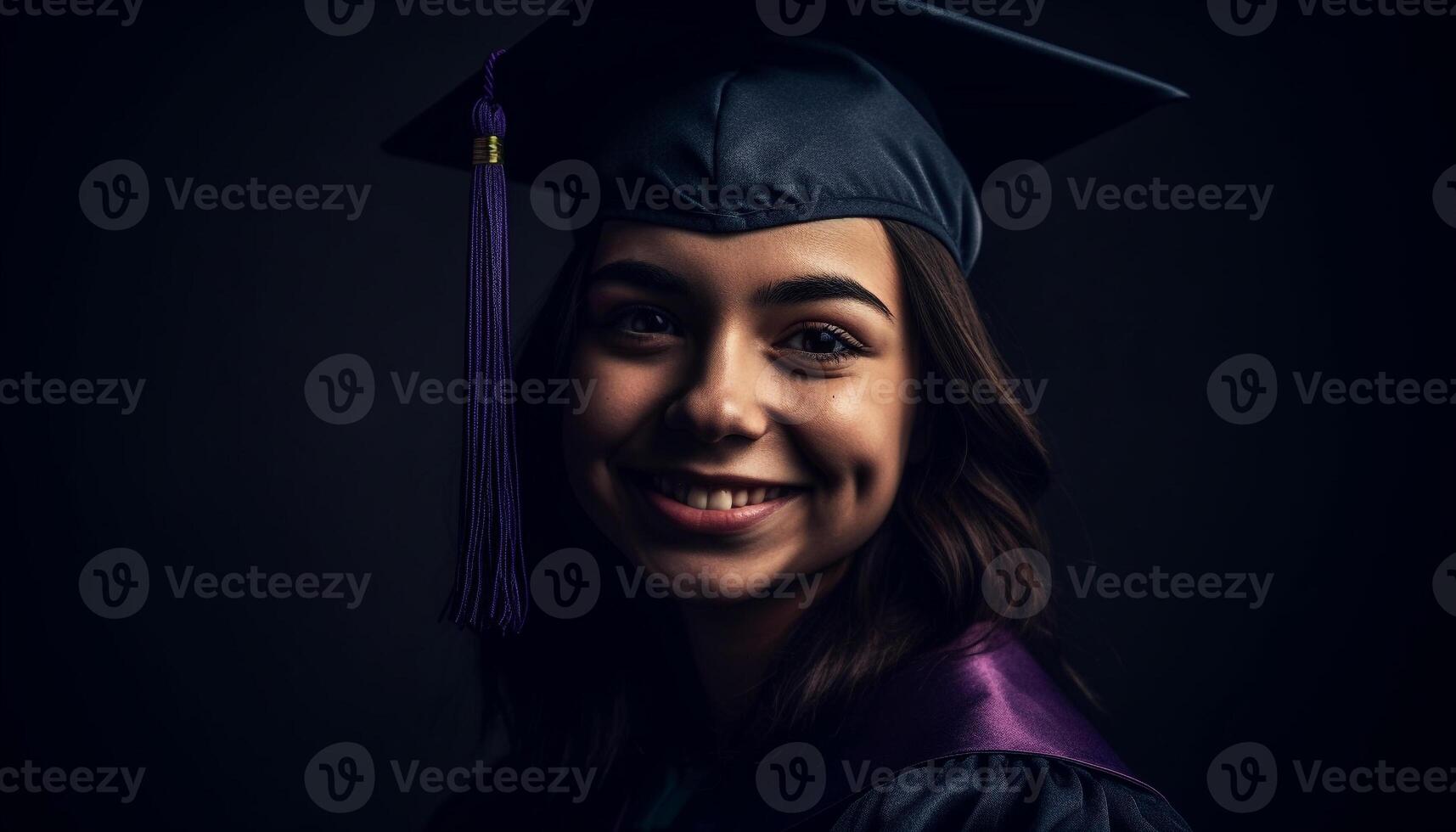 jong vrouw afgestudeerden met trots en vreugde gegenereerd door ai foto