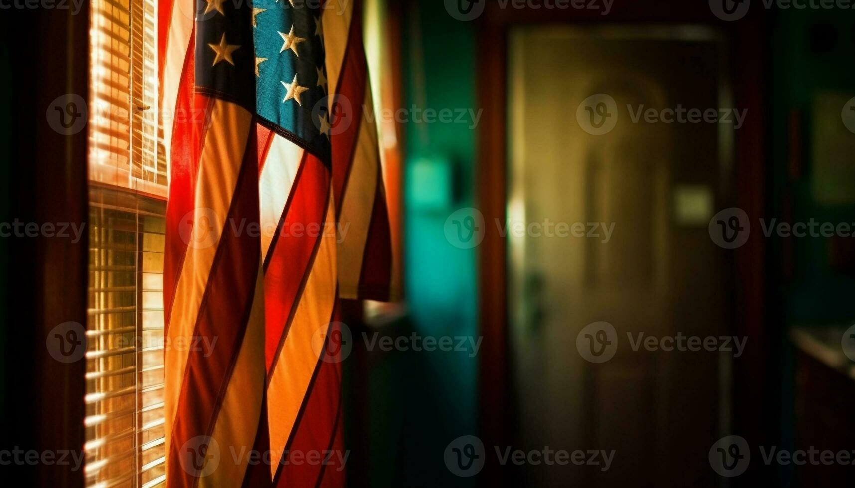 patriottisch venster wordt weergegeven Amerikaans vlag en trots gegenereerd door ai foto