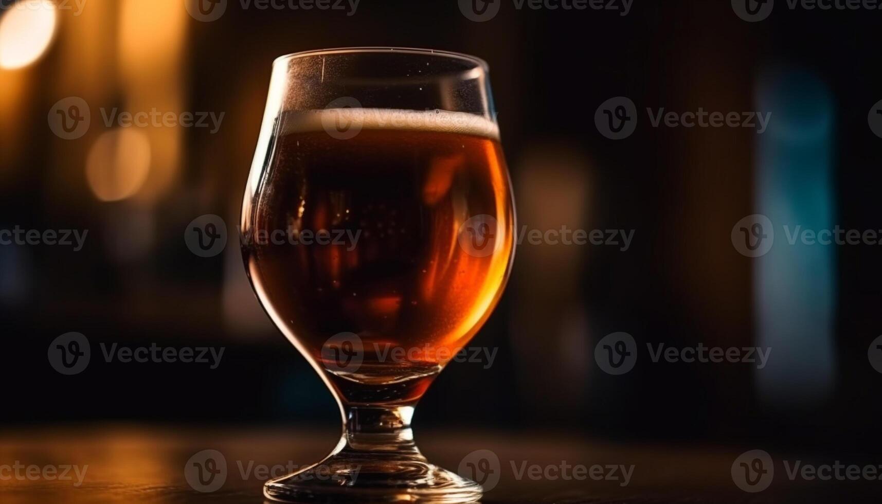 schuimig drinken in pint glas Aan bar teller gegenereerd door ai foto