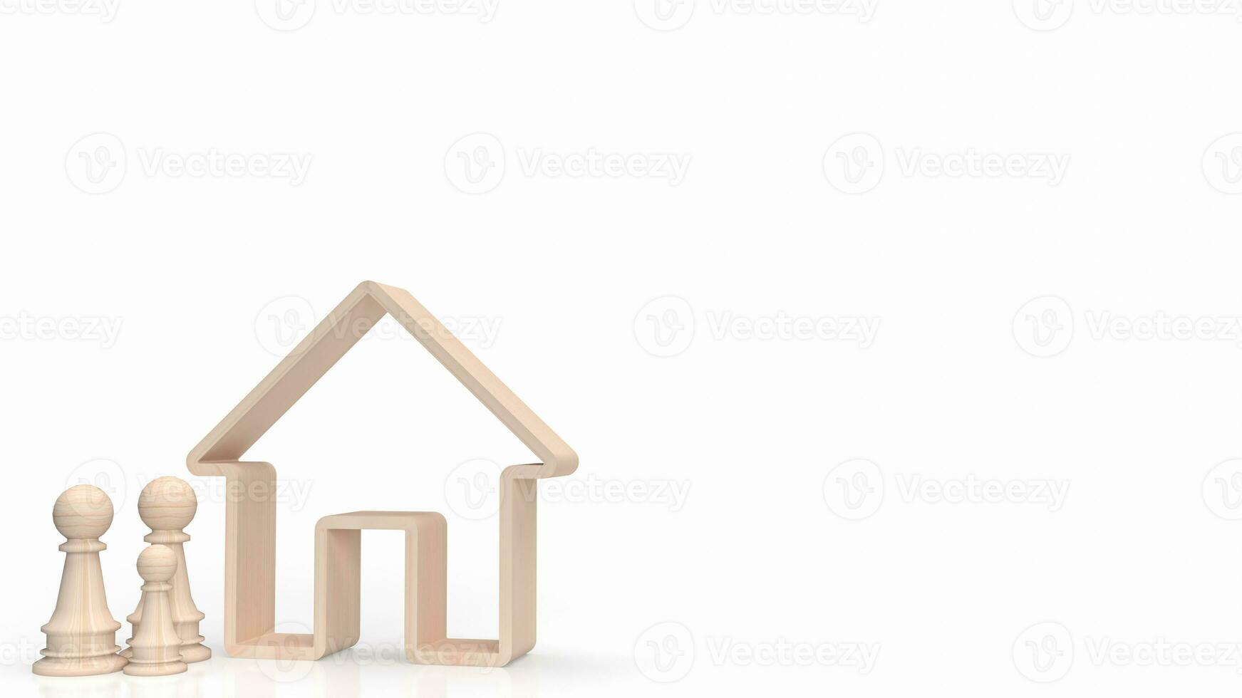 de hout huis icoon en schaak familie voor echt landgoed concept 3d renderen foto