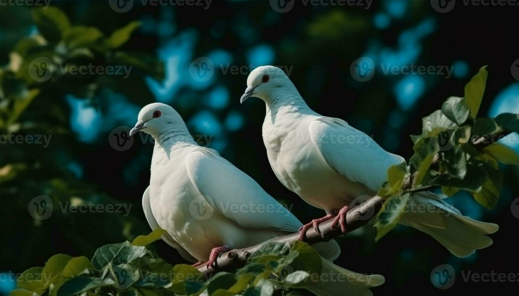 twee vogelstand neerstrijken Aan tak, op zoek uit Bij vrijheid generatief ai foto