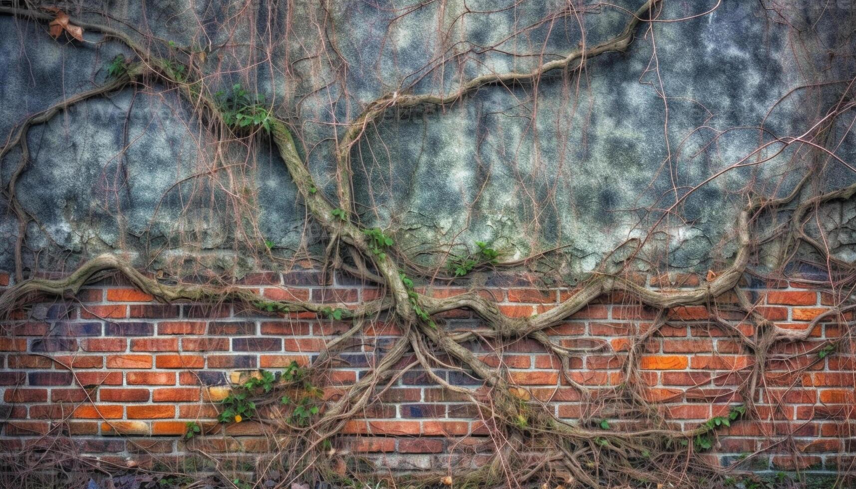 verweerd cement gebouw buitenkant met overwoekerd klimop en beschadigd hout gegenereerd door ai foto