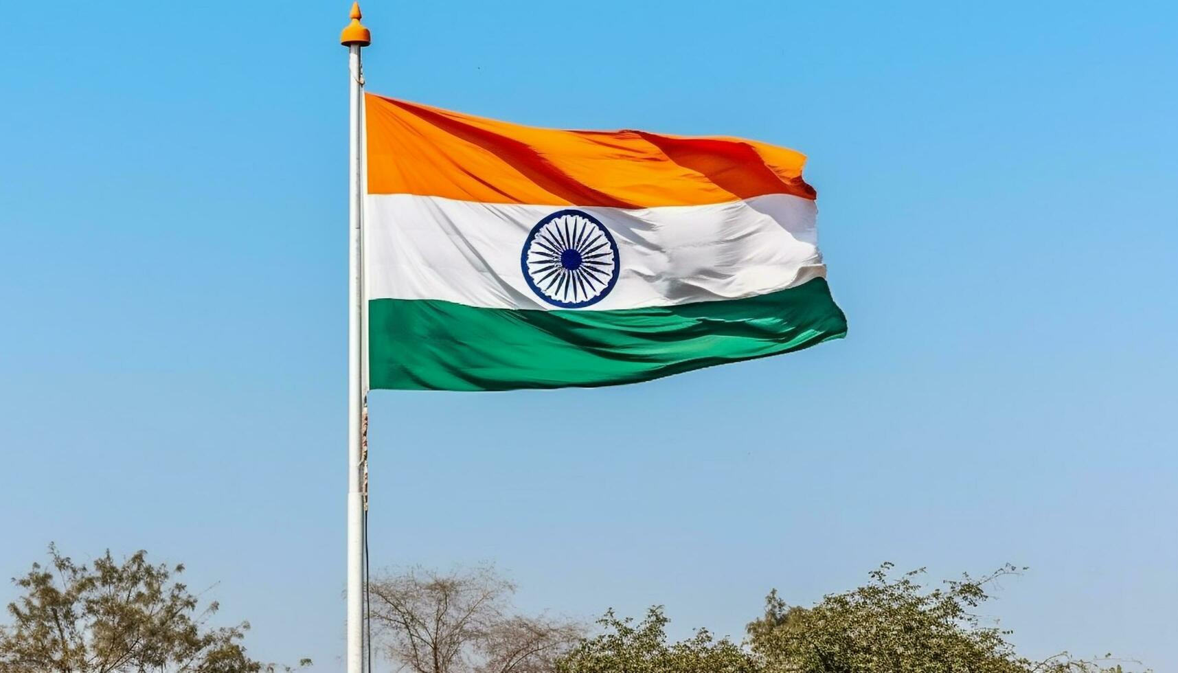 golvend Indisch vlag symboliseert patriottisme, trots, en Indisch cultuur triomf gegenereerd door ai foto