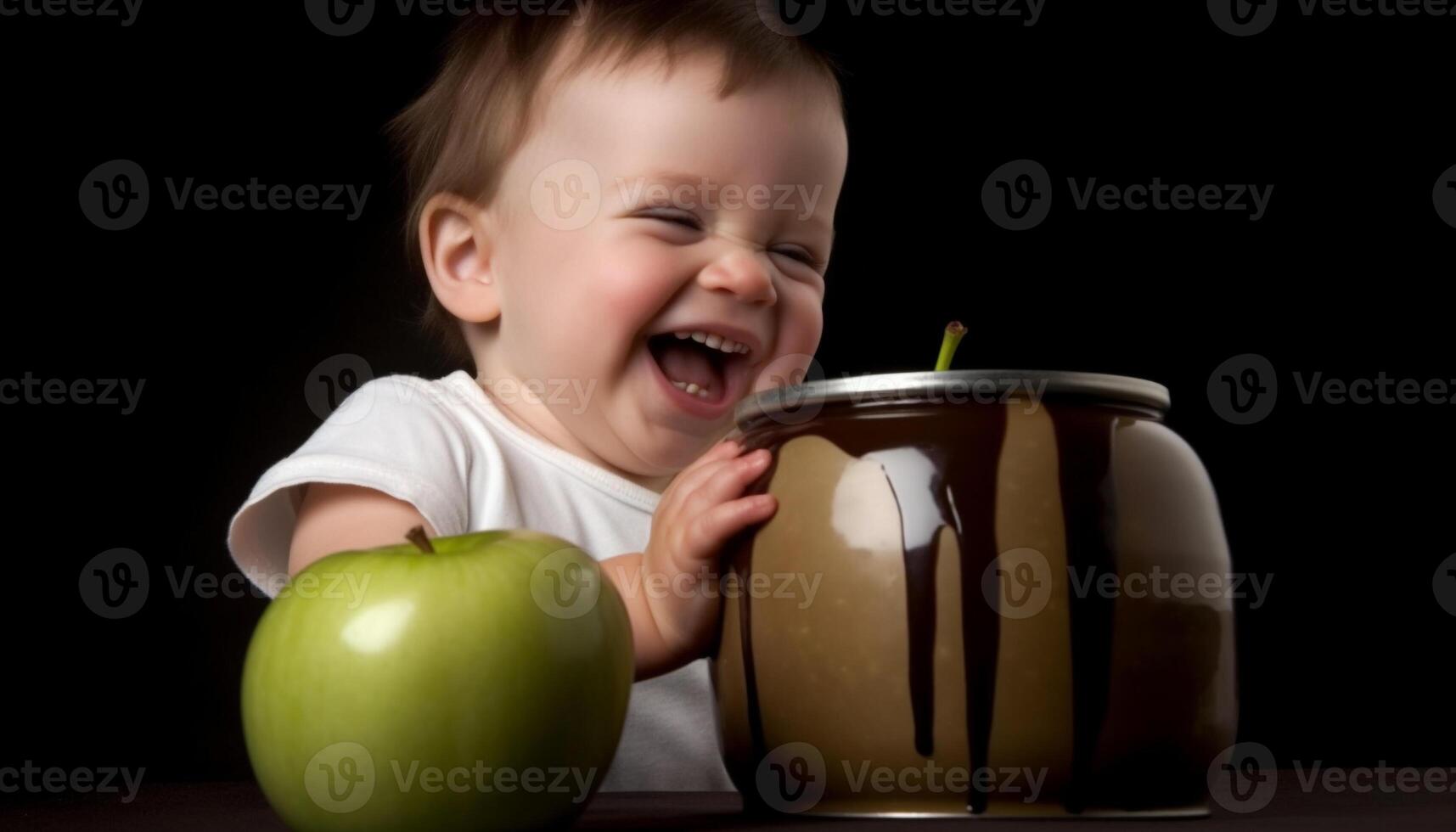 schattig kleuter glimlachen terwijl Holding vers fruit kom in studio schot gegenereerd door ai foto