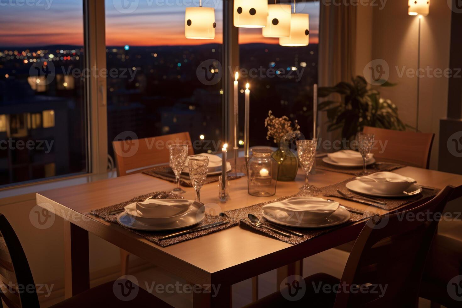 voorraad foto van professioneel catalogus beeld met vol dining kamer tafel fotografie generatief ai