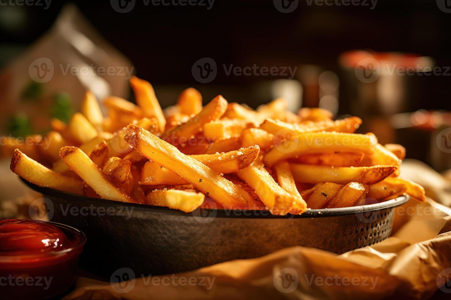 voorraad foto van gebakken Patat met tomaat saus en mayonaise voedsel fotografie generatief ai