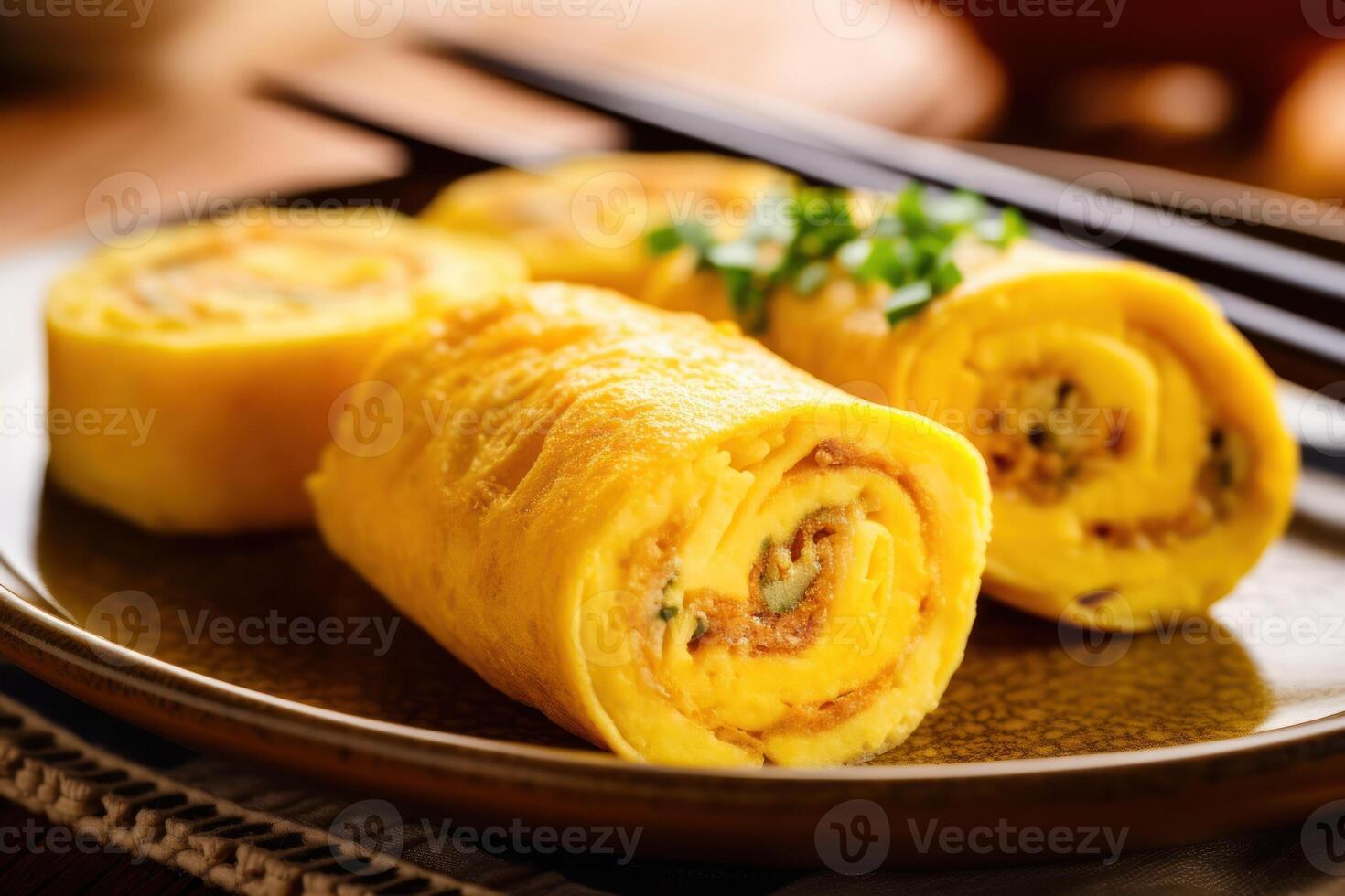 voorraad foto van gezond ontbijt met tamagoyaki Japans gerold omelet voedsel fotografie generatief ai