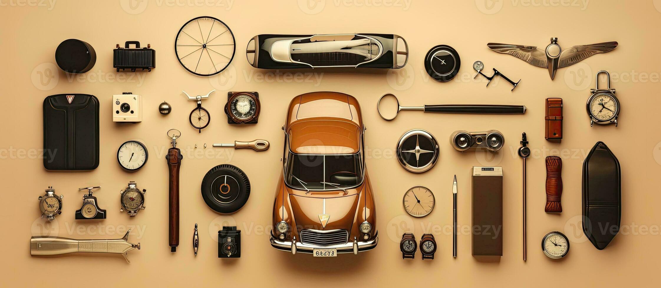 een auto omringd door veel verschillend types van items gemaakt met generatief ai technologie foto