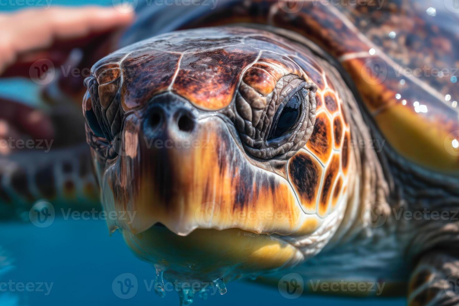 zee schildpad zwemt in Doorzichtig blauw water detailopname generatief ai foto