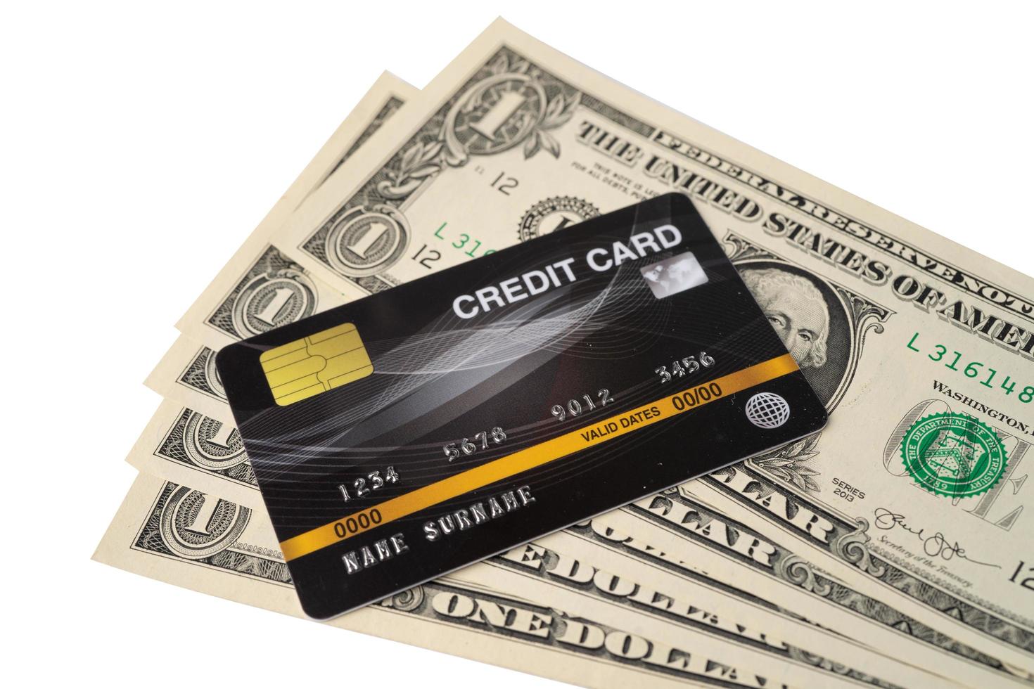 creditcard op bankbiljet van Amerikaanse dollars foto