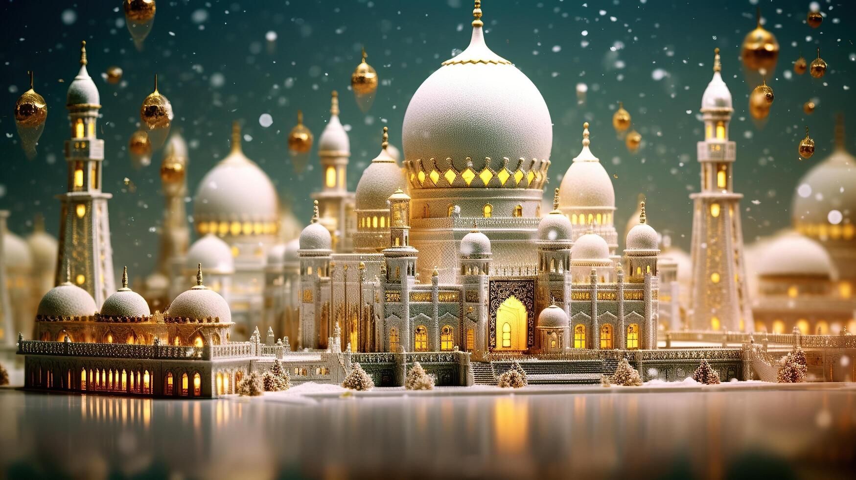 illustratie van verbazingwekkend architectuur ontwerp van moslim moskee Ramadan concept ai foto