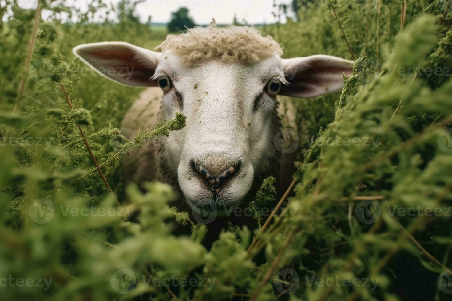 schapen Aan een weide in de gras. generatief ai foto