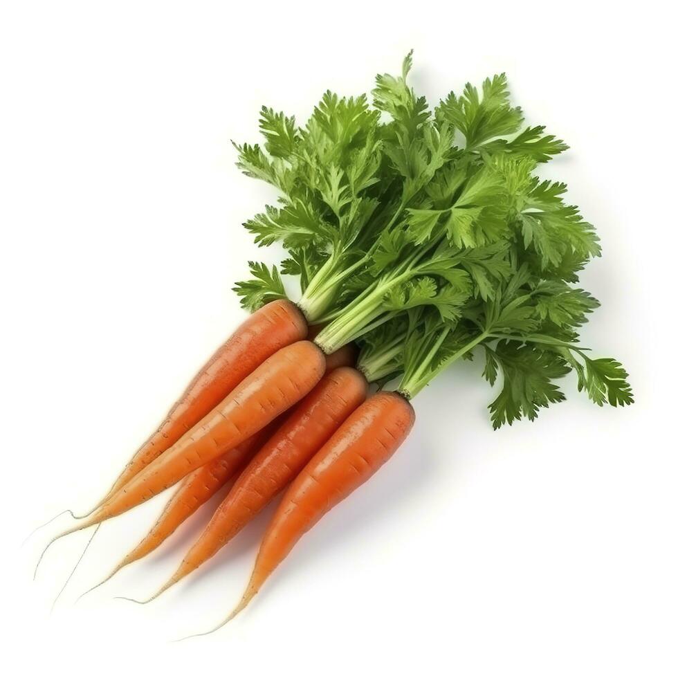 wortel groente met bladeren geïsoleerd Aan wit achtergrond, uitknippen, genereren ai foto