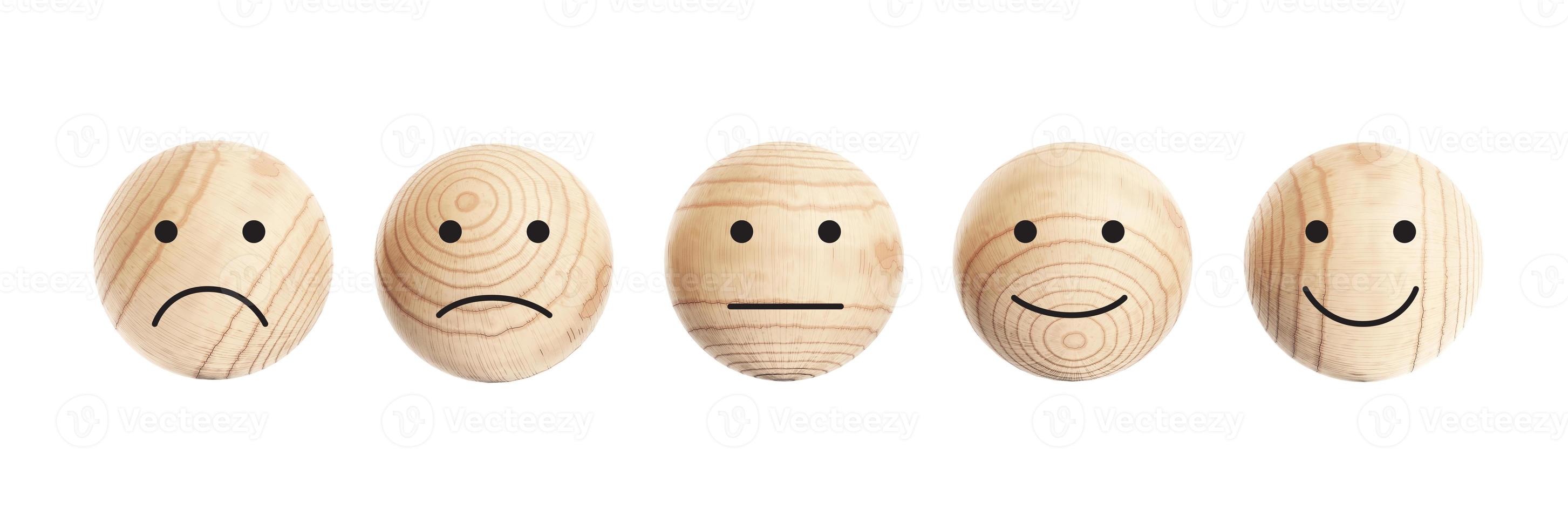 houten ballen met gezicht pictogram geïsoleerd op een witte achtergrond foto