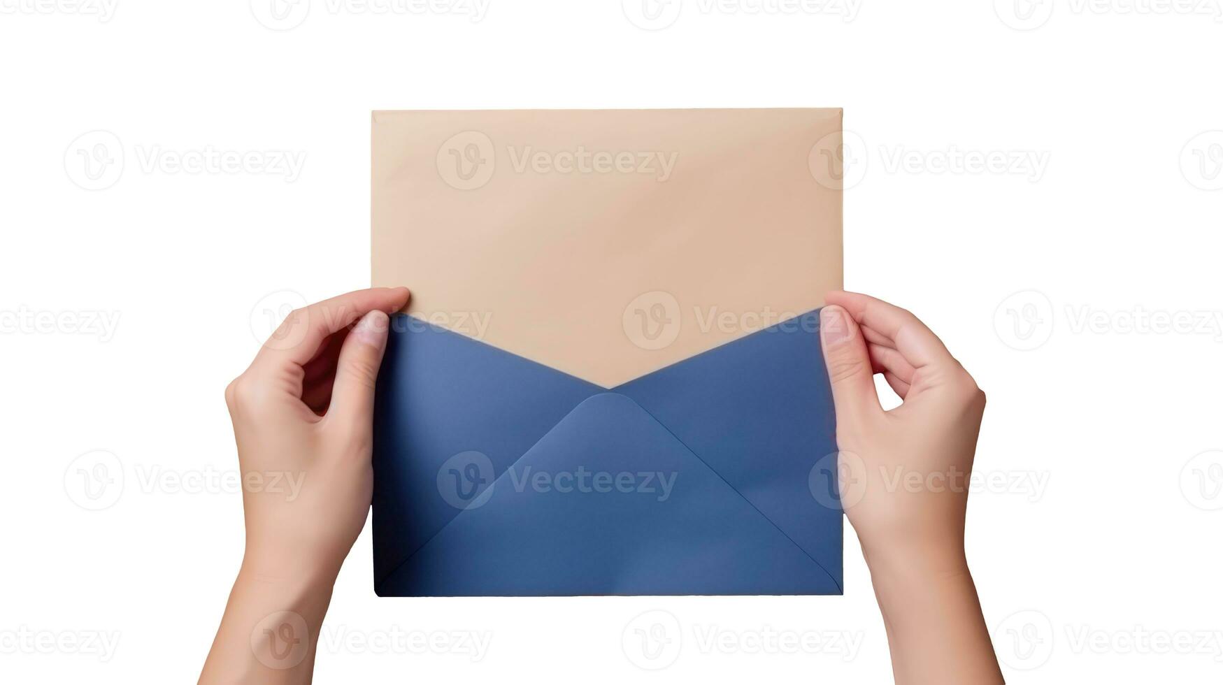 fotografie van vrouw hand- Holding ambacht papier envelop. foto