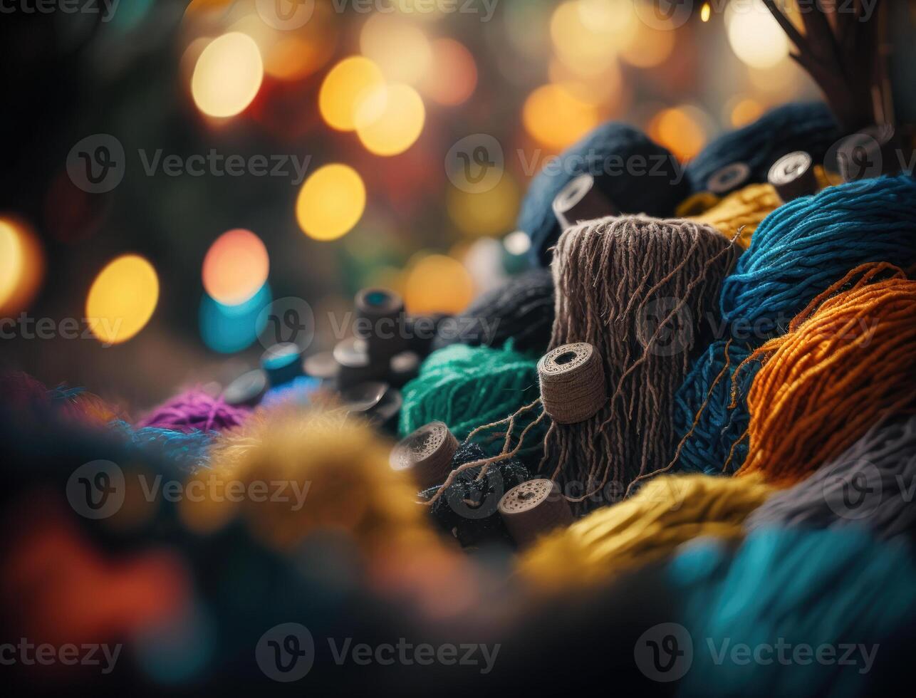 veelkleurig Woud gemaakt door wol garen stoffen gemaakt met generatief ai technologie foto