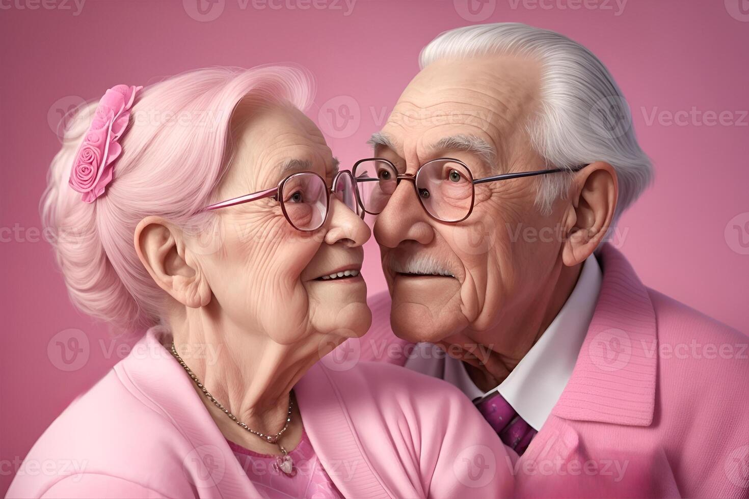 romantisch grootouders paar Aan een studio achtergrond. generatief ai foto