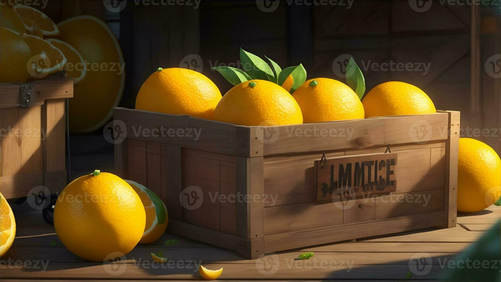 sappig citrus fruit in een rustiek krat. ai gegenereerd foto