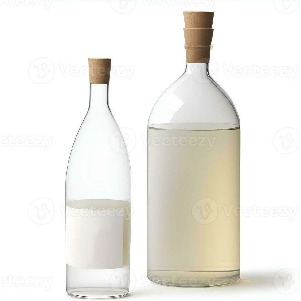 een typisch vormig shochu likeur fles met blanco label, geïsoleerd Aan wit. ai gegenereerd foto