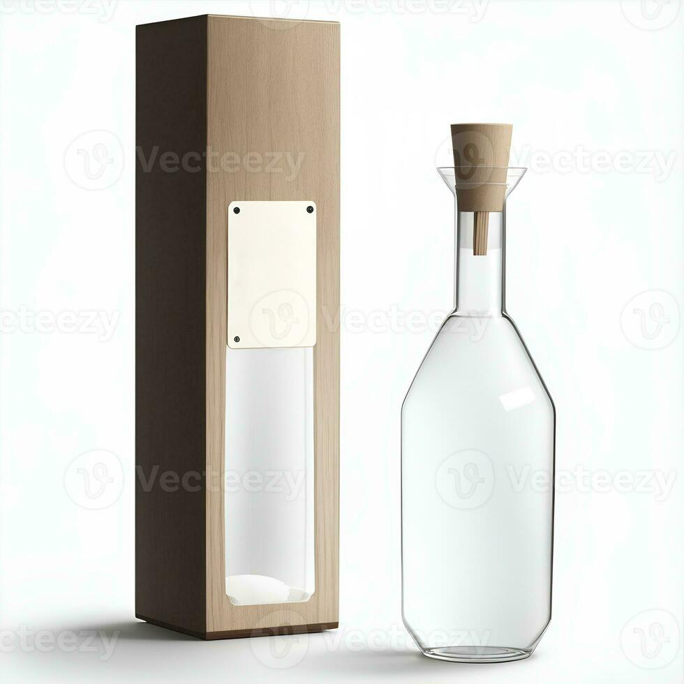 een typisch vormig shochu likeur fles met blanco label, geïsoleerd Aan wit. ai gegenereerd foto