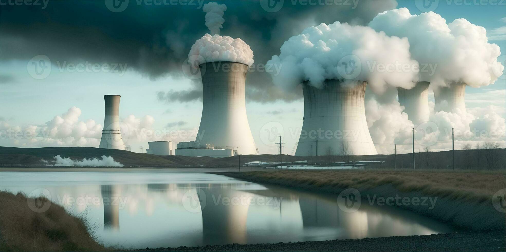 typisch nucleair reactor in de afstand. ai gegenereerd foto