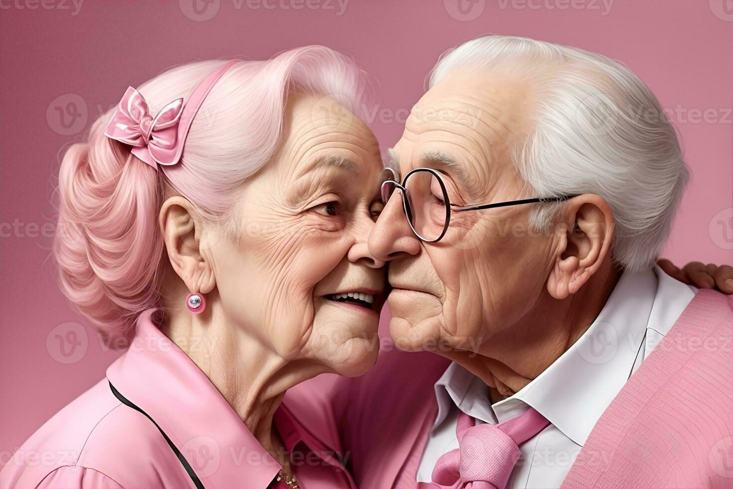 romantisch grootouders paar Aan een studio achtergrond. generatief ai foto