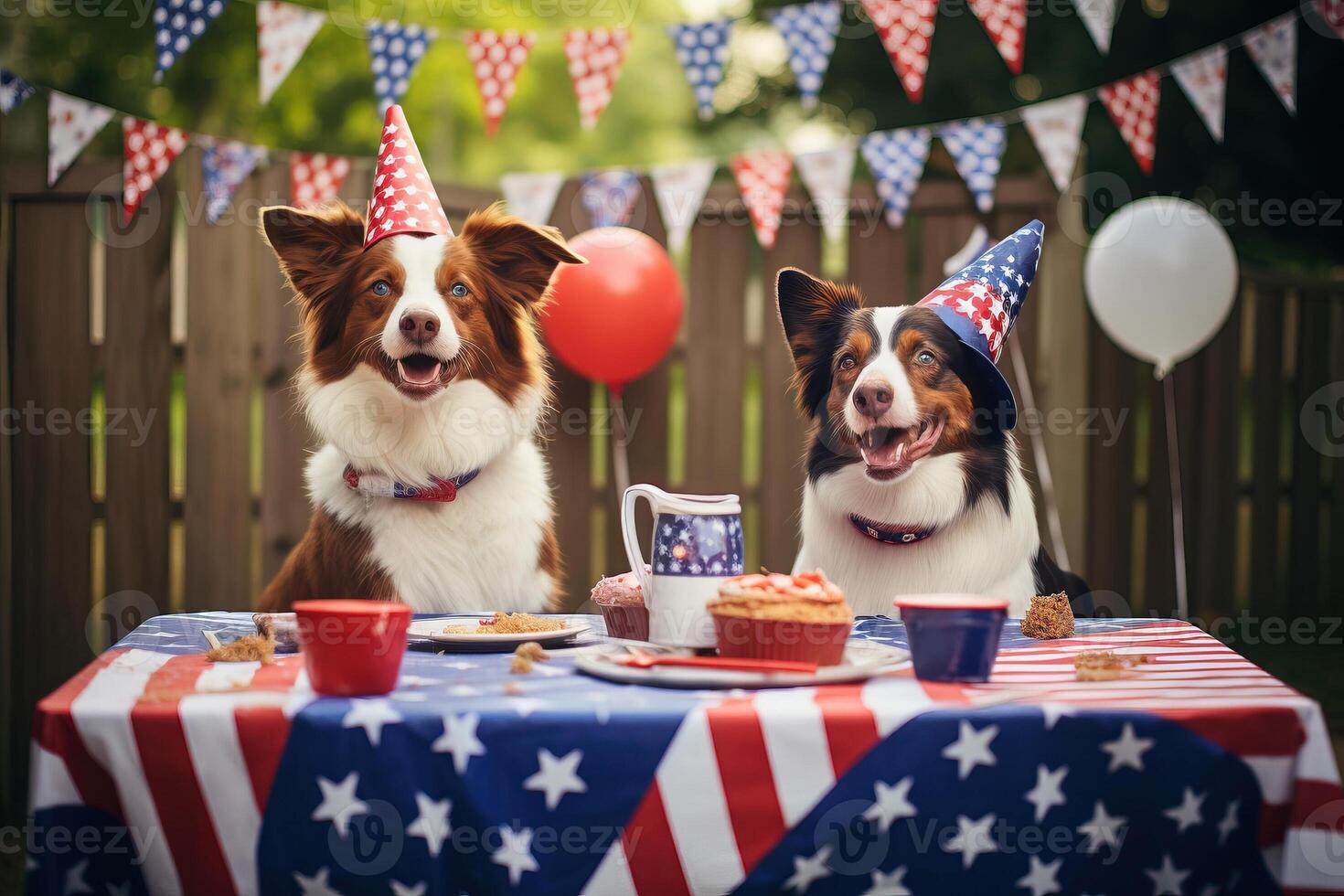 honden hebben vierde van juli feest. ai gegenereerd foto