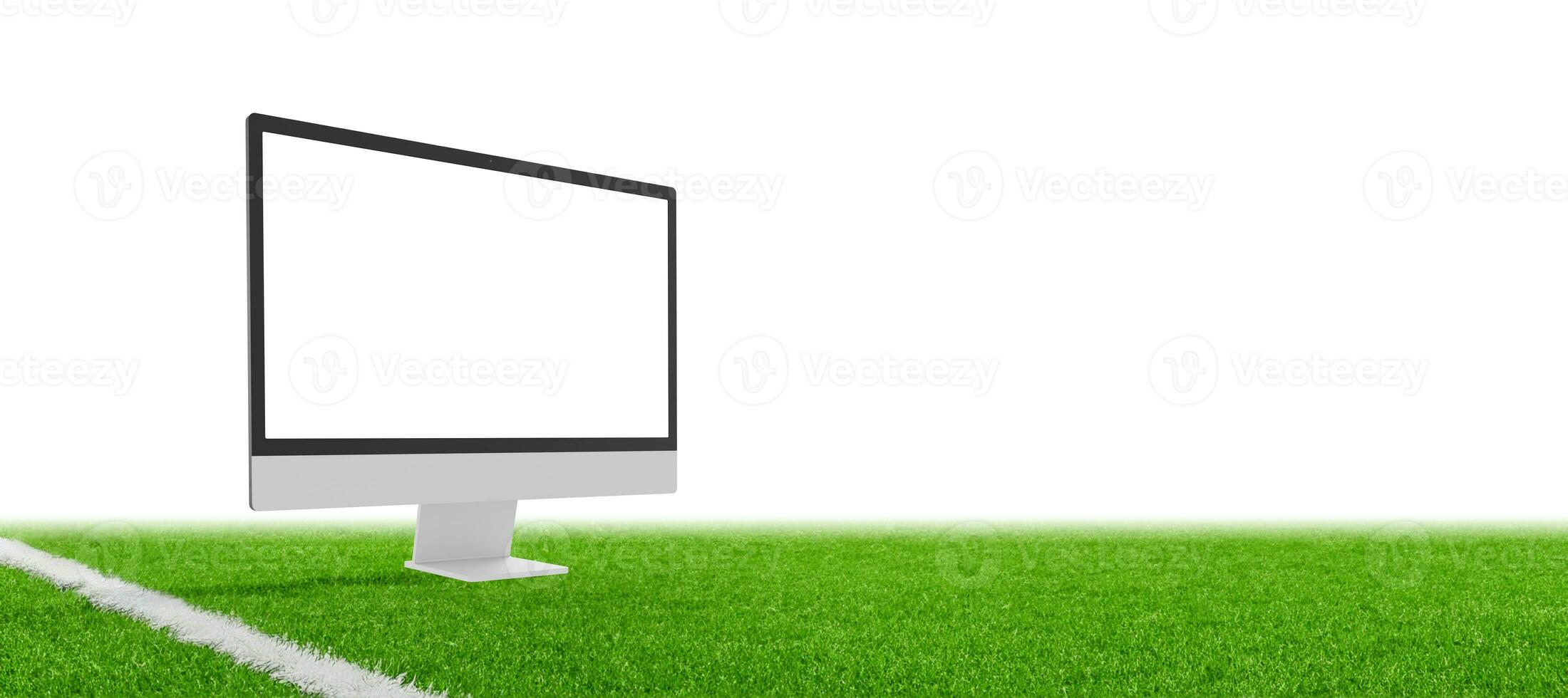 computer Scherm Aan de Amerikaans voetbal veld. geïsoleerd Scherm voor model. wit achtergrond foto