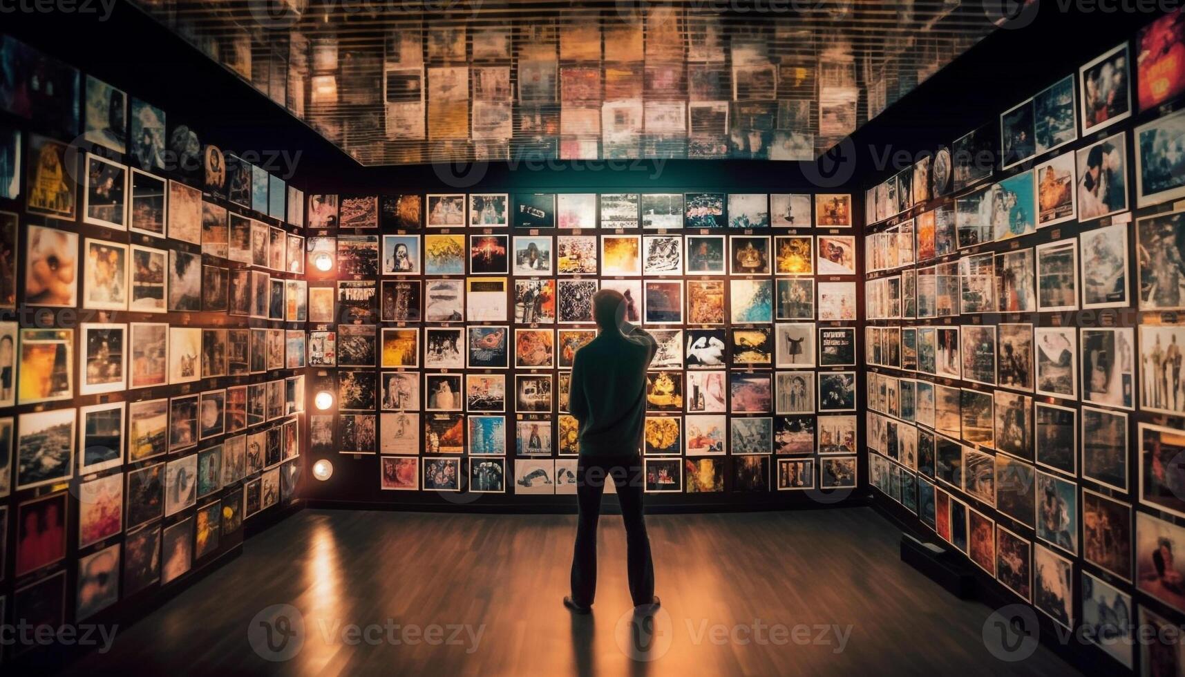 jong volwassen zakenman staan, op zoek Bij boekenplank gegenereerd door ai foto