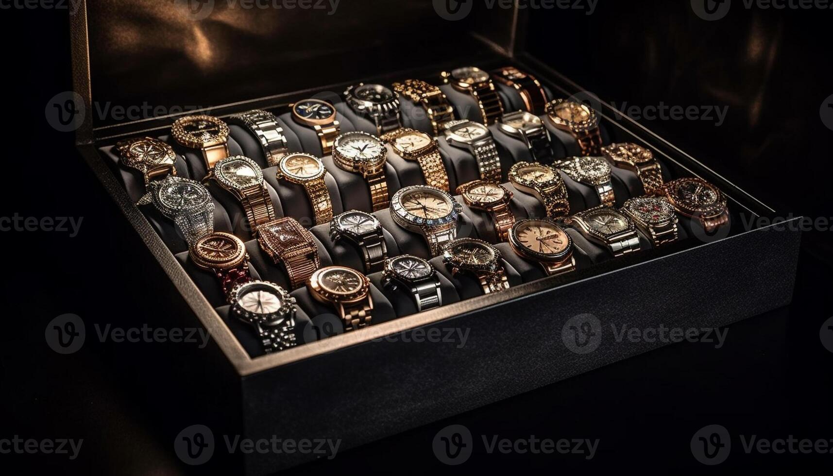 luxe verzameling van metalen sieraden in houten doos gegenereerd door ai foto