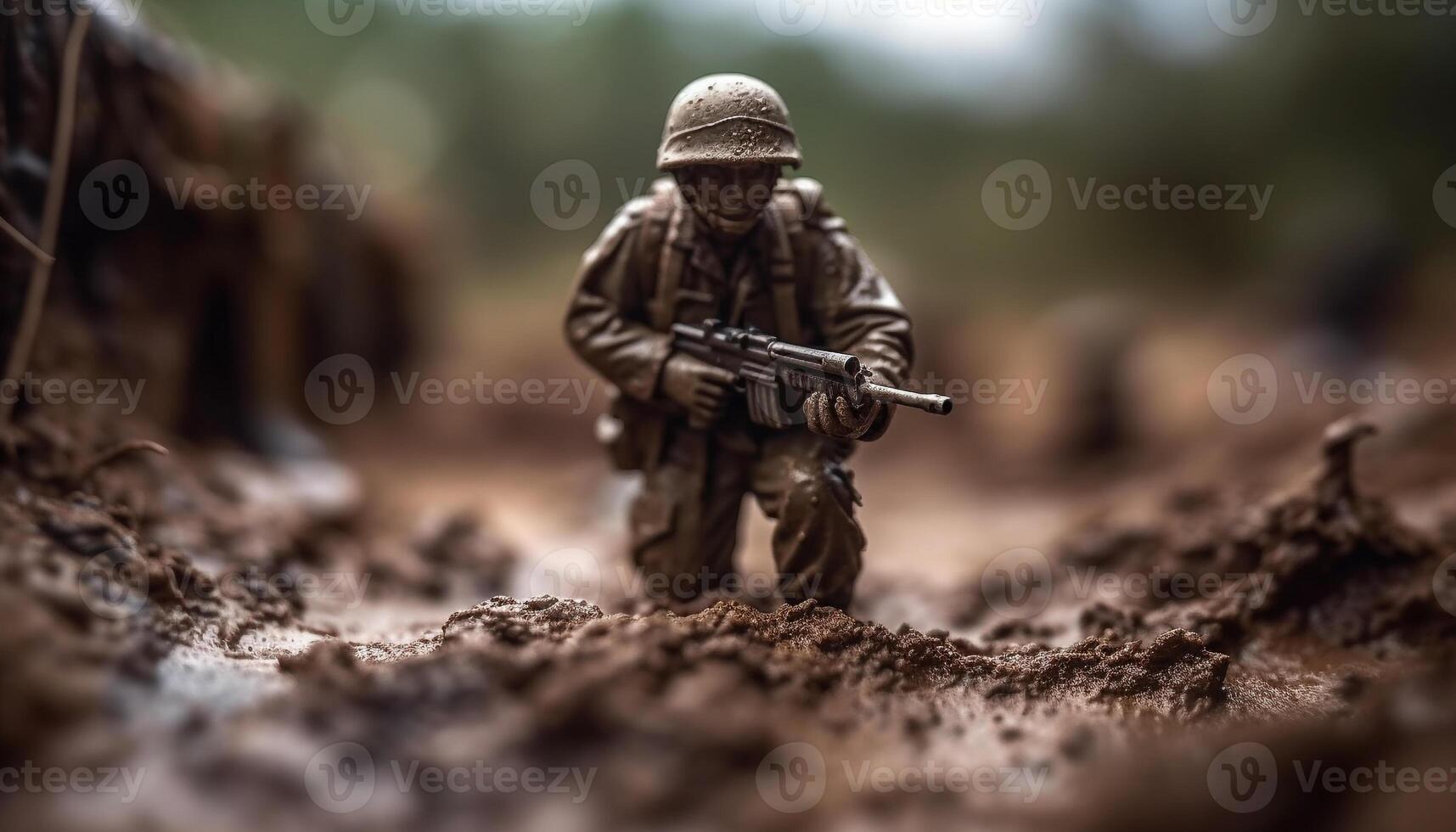 speelgoed- soldaten in plastic leger strijd conflict gegenereerd door ai foto