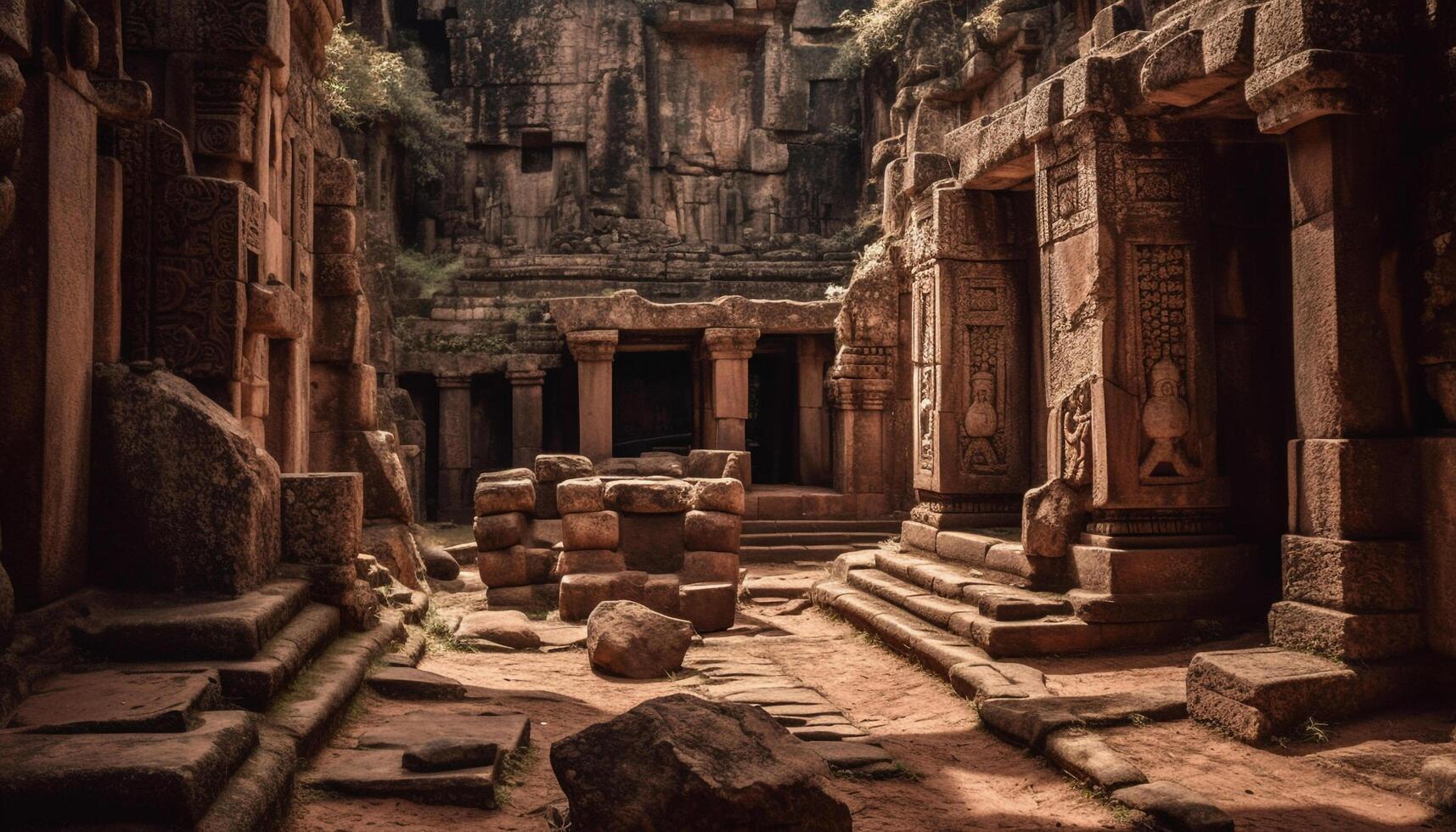oude ruïnes van angkor, een geestelijk monument gegenereerd door ai foto